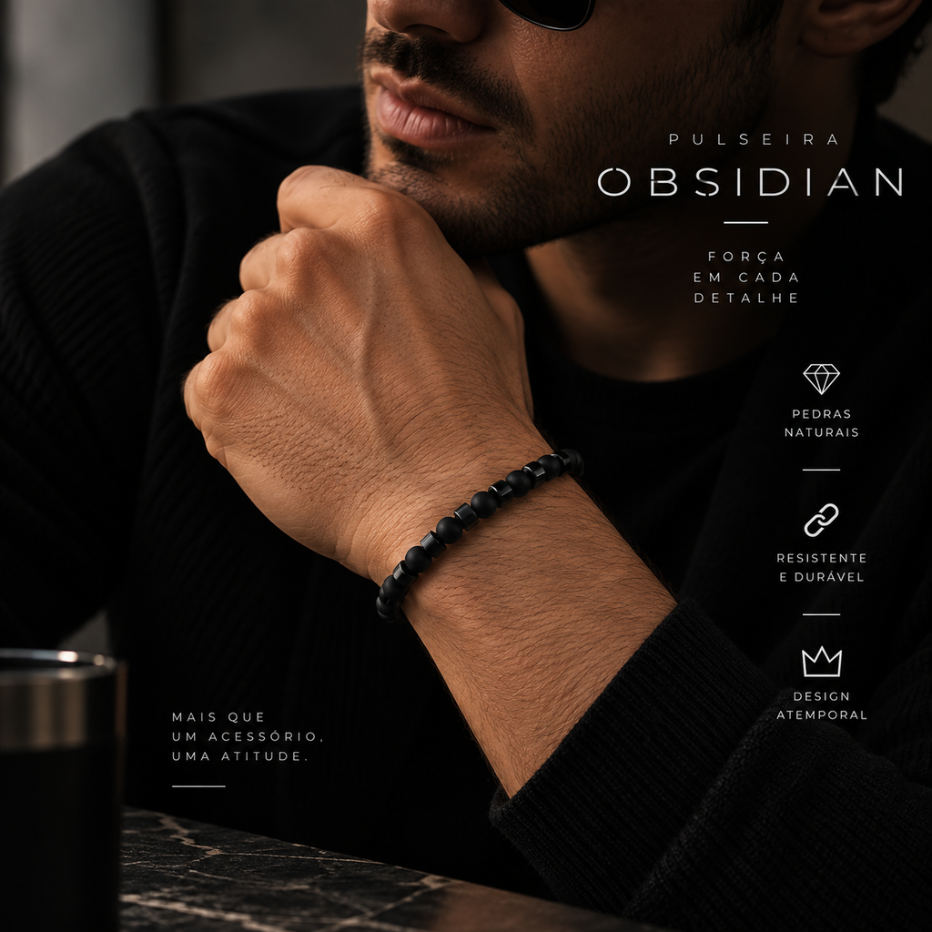 Pulseira masculina com pedra natural olho de tigre, modelo imperador.