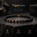 Pulseira masculina com pedra natural olho de tigre, modelo imperador.