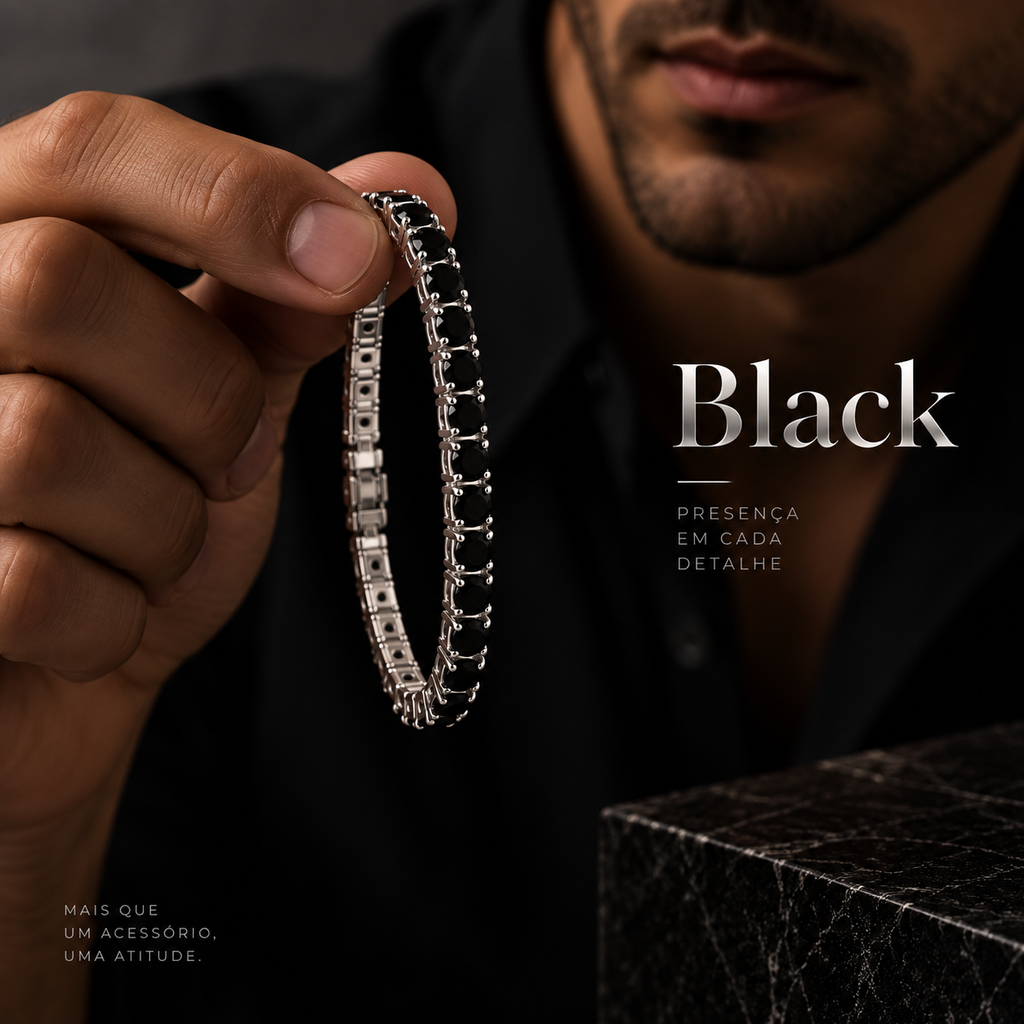 Pulseiras cravejadas com cristais de zircônia cúbica.