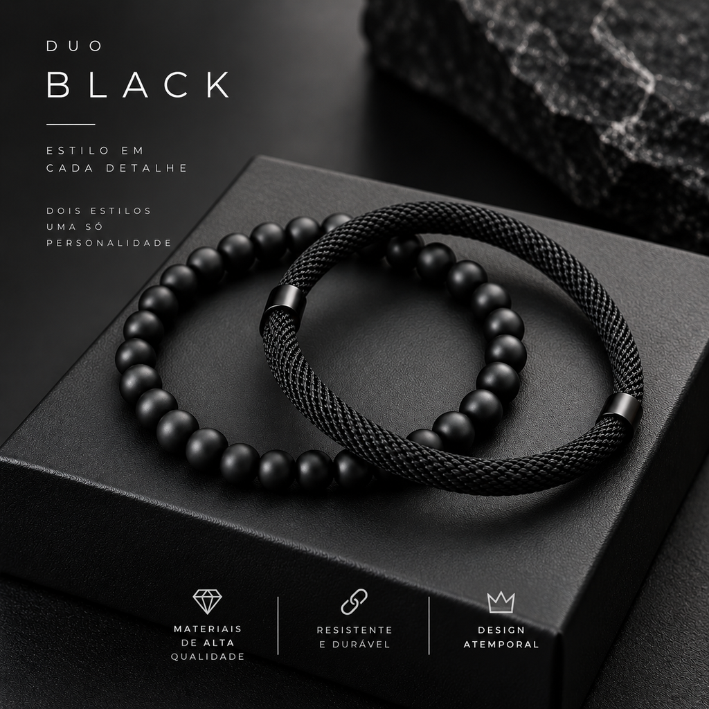 Conjunto de 2 pulseiras masculinas, com fecho deslizante ajustável e cordão.