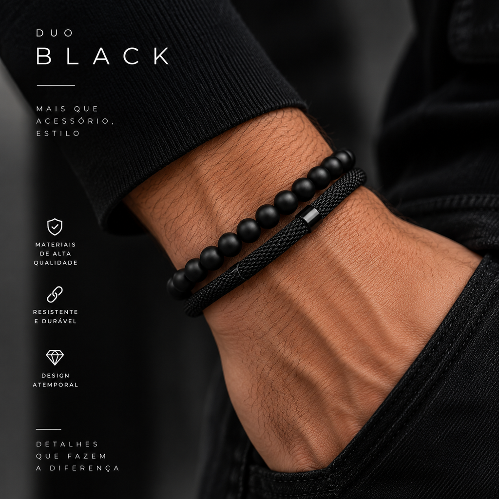Conjunto de 2 pulseiras masculinas, com fecho deslizante ajustável e cordão.