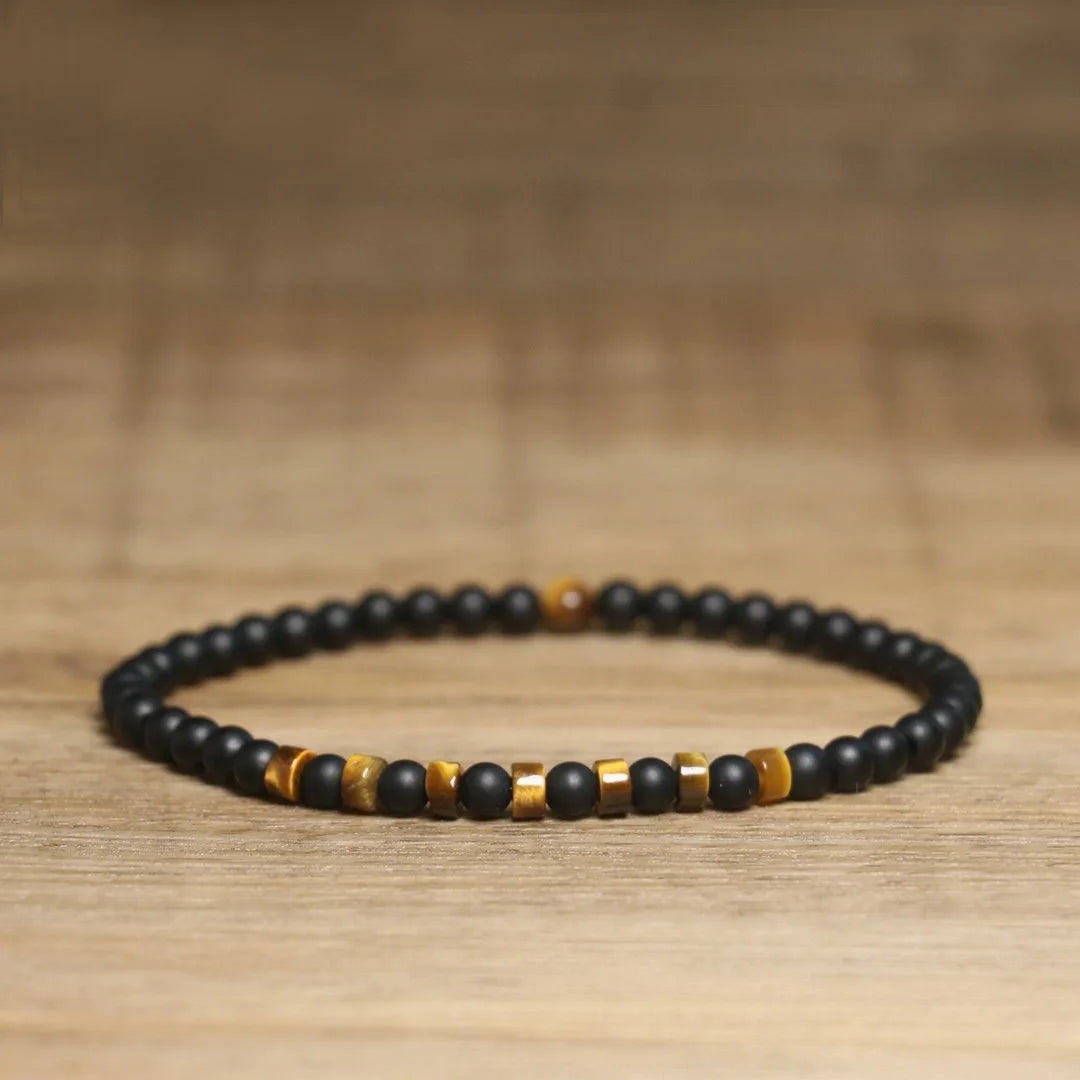 Pulseira masculina com pedra natural olho de tigre, modelo imperador.