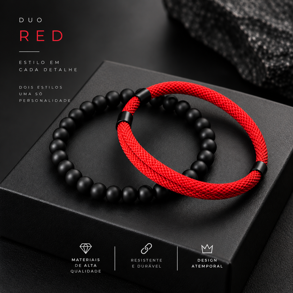 Conjunto de 2 pulseiras masculinas, com fecho deslizante ajustável e cordão.